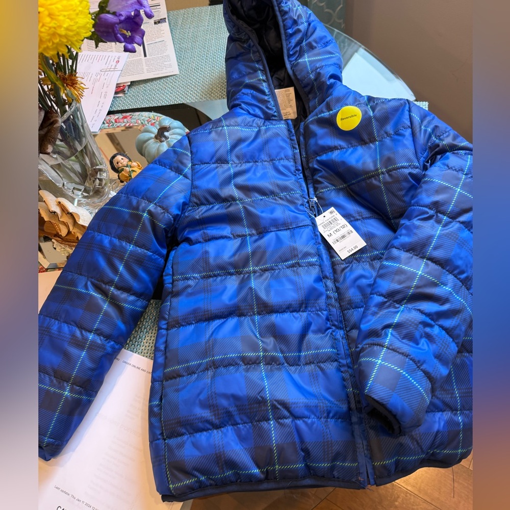 Size 10  Reversible Navy/Plaid Puffer Jacket $10